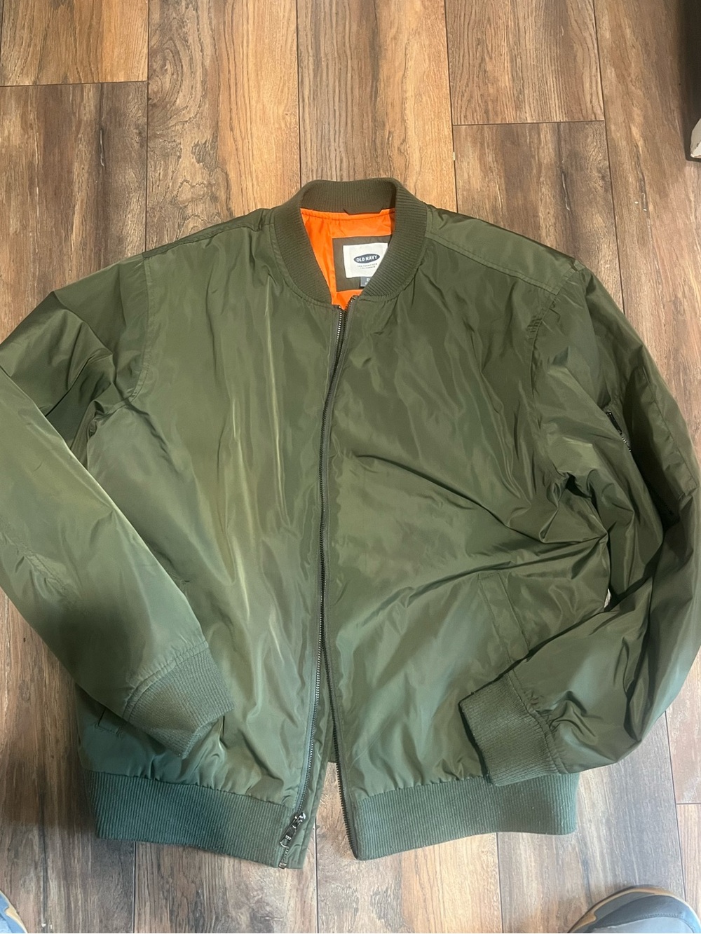 Men's Olive Green Bomber Jacket with Orange Lining Old Navy